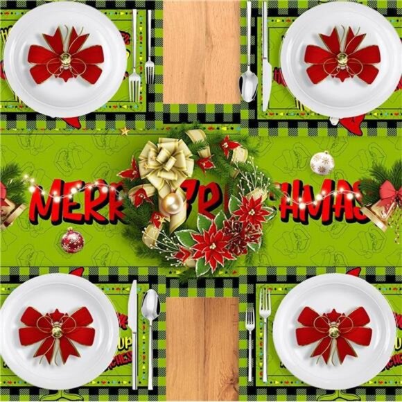 Linen Green Christmas Table Runner, 13x72 Inch Merry‎ Christmas Holiday Decor - Picture 5 of 7
